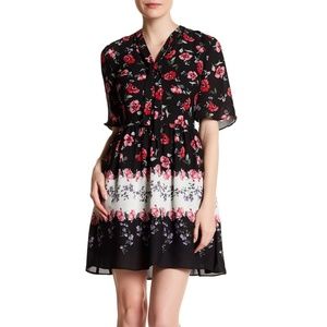 CeCe Elise Short Sleeve Tie Neck Floral Dress